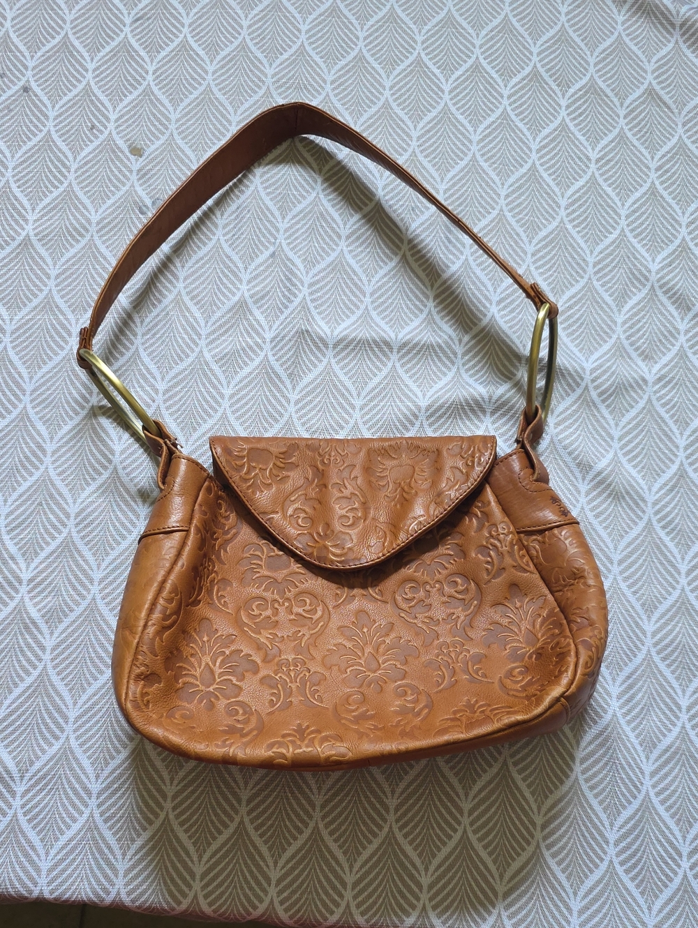 Stone Mountain Genuine Leather Embossed Floral Shoulder Hobo Purse Cognac Brown